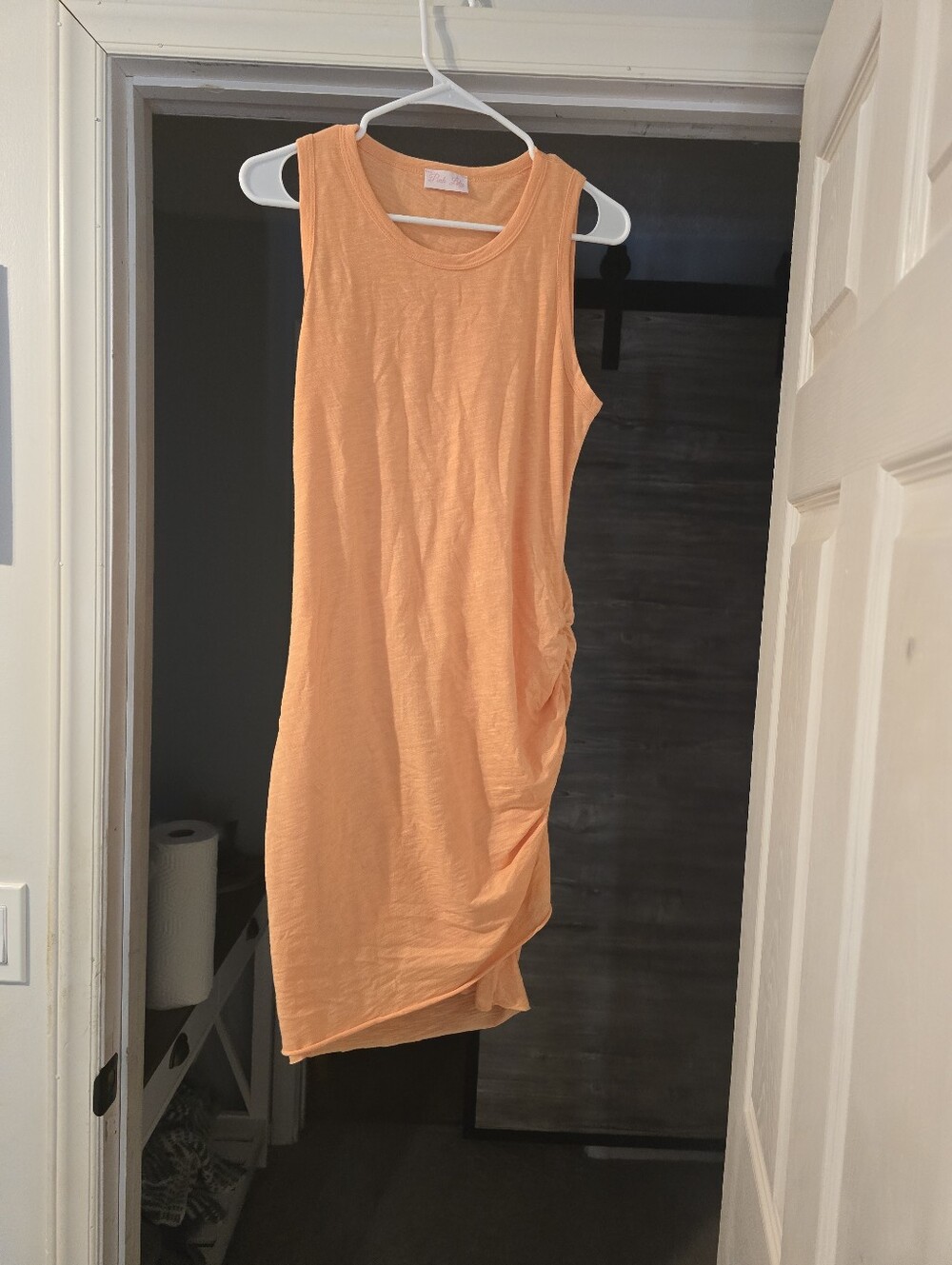 Sleeveless Orange Ruched Side Dress - Women